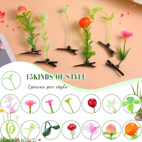 30 Pcs Mixed Style Bean Sprout Hair Clips, Plant Hairpins & Butterfly Headwear for Women and Girls
