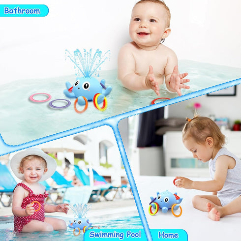 8 Baby Octopus Bath Toy, Light Up Sprinkler with Sensory Rings, Bathtub Fountain Spray Toy for Kids Pool Toys