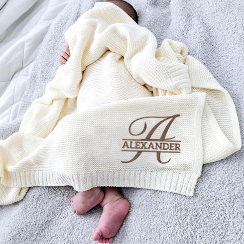 Monogrammed 2 Luxury Personalized Knit Embroidered Baby Name Blanket Custom Embroidered Cotton Nursery Blanket Gifts