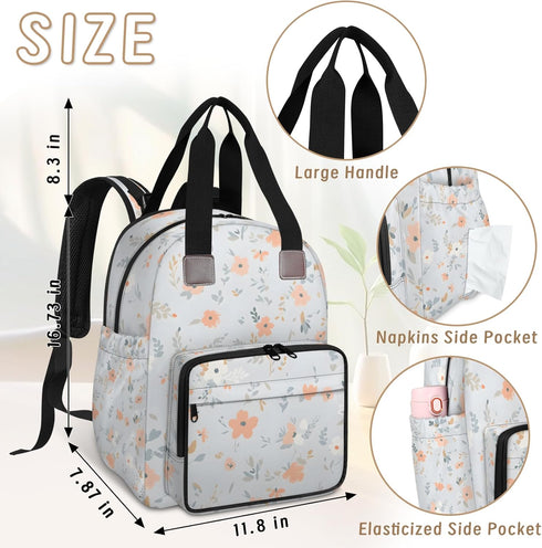 Eativisa Backpack-Multi-functional Simple small flowers Diaper Bag mother and baby bag Thermal compartment USB charging