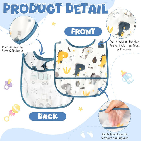 6Pcs Set 6-24 Baby Bibs for Feeding Toddler Eating Bibs with Crumb Catcher Pocket Waterproof Sleeveless Teething