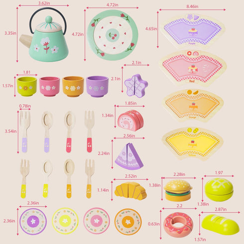 Set 3 4 5 3 1st 3-5 JAUNTY Tea Party Toy for Girl Years Old, Wooden Pretend Play Kitchen Toy Food for Year Old Little