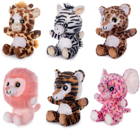 7" Set Pack 6 My OLi Plush Toys Stuffed Animals Bundle of Forest Animal Toys Lion/Elephant/Zebra/Giraffe/Tiger/Leopard