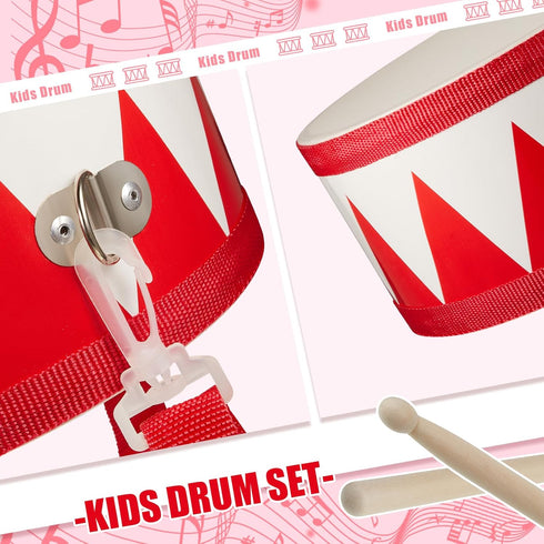 Kids Drum Set - 7.87 in Wooden Toy Drum with Adjustable Strap, Educational Musical Instrument for Toddlers