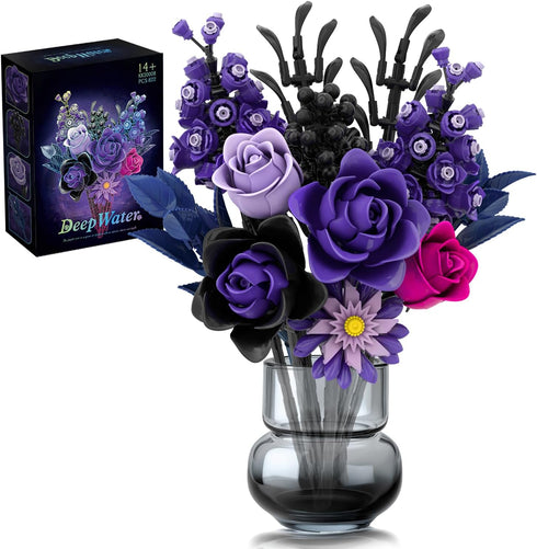 Purple Rose Bouquet Building Set, Artificial Floral Building Toys for Gothic Home