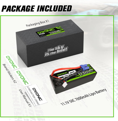 OVONIC 3s 11.1V 7600mAh 50C(MAX 100C) EC5 1/8 1/10 Lipo Battery RC Lipo Batteries Hard Case Plug Compatible with Scale