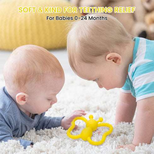 Baby Teething Toys, Butterfly Design Teether Pain Relief Toy for Newborn Babies, Freezer Safe Neutral Shower Gift, Soft