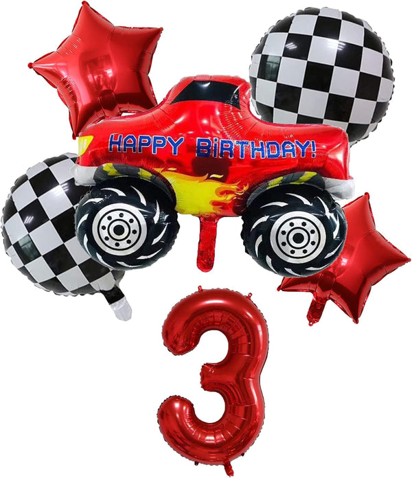 ALY 6PCS Monster Truck Foil Balloons for Kids 3rd Birthday Baby Shower Car