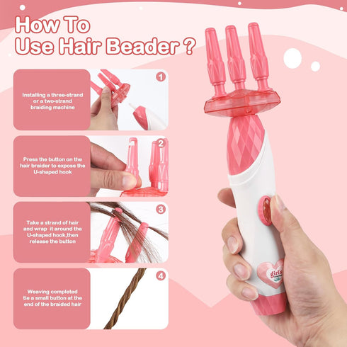Set, 5 6 7 8-12 Automatic Hair Braiding Machine DIY Hair Salon Toys for Girls with Braider, Beads, Wig & Accessories