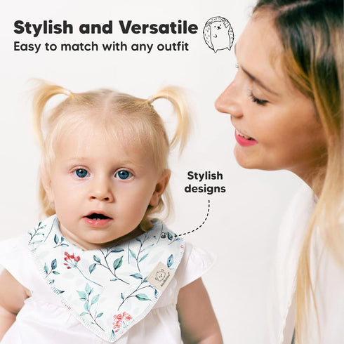 10-Pack Organic Baby Bandana Bibs, Super Absorbent Cotton for Boys, Girls, Teething Bibs, Infant, Toddler (Tea Party)