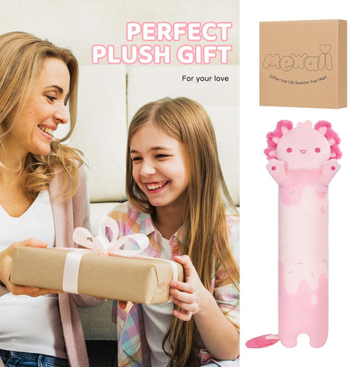 Long Axolotl Plush Pink Body Pillow, 20” Cute Stuffed Animals, Kawaii Plush Toy Gift