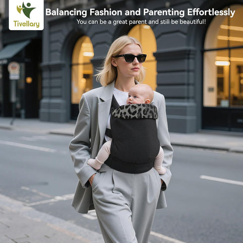 (744 lbs) Tivellary Reversible Baby Carrier Black Solid & Leopard Print; Lightweight & Breathable Lyocell Fabric;