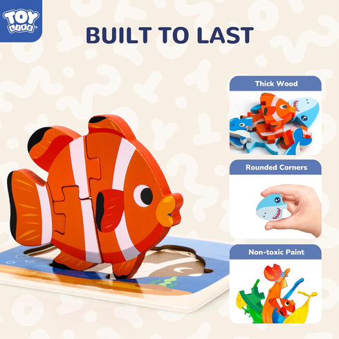 TOY Life Toddler Puzzles Ages 2-4 - Wooden Puzzles for Toddlers 1-3, 8 Piece Educational Toys for Kids 2-4
