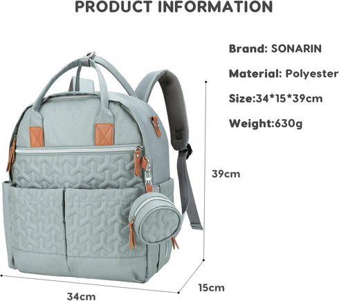 SONARIN Backpack,Travel Mommy Portable Large Capacity Diaper Bag Nappy Changing Bag Bag with Pacifier Bag & Stroller
