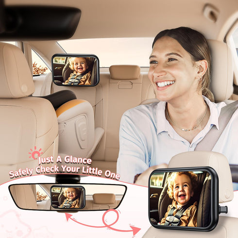 Baby Car Mirror for Baby Car Seat Safely Mirror Hook Clip Design for Rear Facing Infant Newborn 360° Rotation Baby Backseat Mirror with Wide Clear View, Shatterproof, Easy Install Baby Essentials by Mirrorsafe