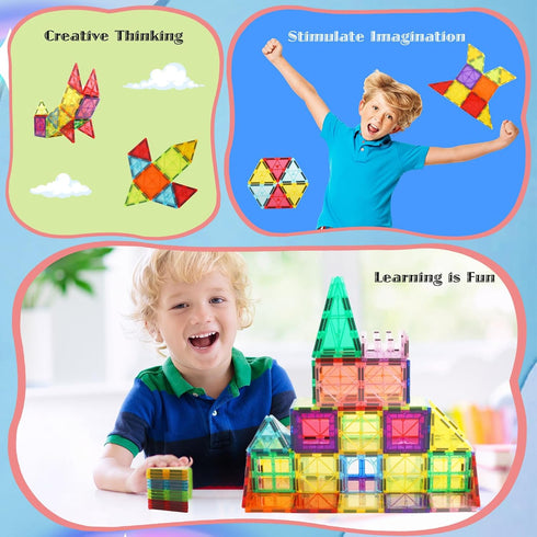 106 Set, 3 4 5 6 7 8+ Magnetic Tiles Piece Magnet Building Blocks for Kids Toddlers, STEM Construction Toys with Gift