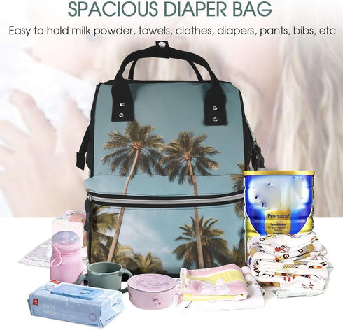 DWVTSLH Backpack Mummy Backpack Tall Tropical Palm Trees Diaper Bag Multifunction Nappy Bags Waterproof Large Capacity