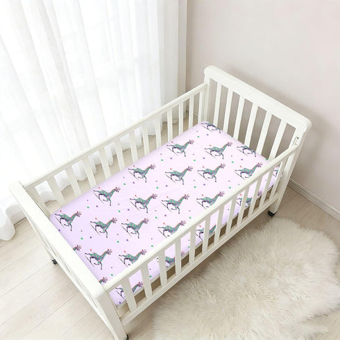 miaozhen 1 Pack 52x28 Cotton Crib Sheets for Baby Boys Girls Soft Stretchy Funny Animal Giraffe Purple Green Heart
