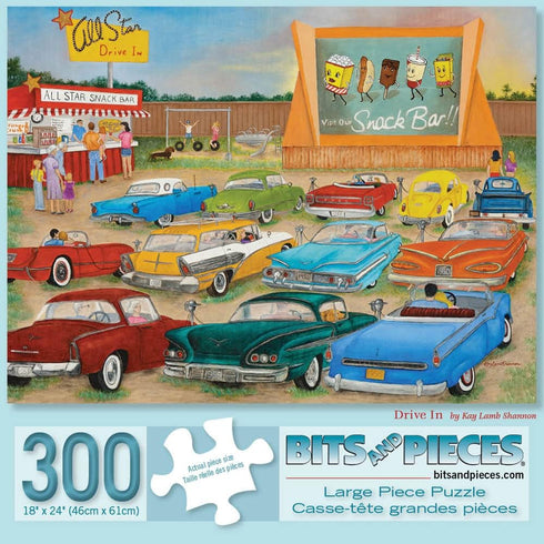 Bits and Pieces - 300 Piece Jigsaw Puzzle for Adults - Drive Inn Classic Americana by Artist Kay Lamb Shannon