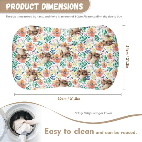 Sarogrorin Highland Cow Floral Baby Nest Pillow Cover Colorful Flowers Babies Infant Lounger Cover Green Foliage Baby