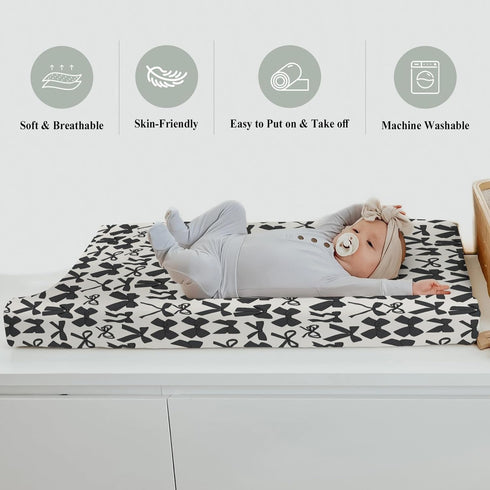 ZoUbqchY 32''16'' Black Bows Girls Changing Pad Covers for Baby Girl Boy Valentine Bows Fitted Change Table Covers Mats