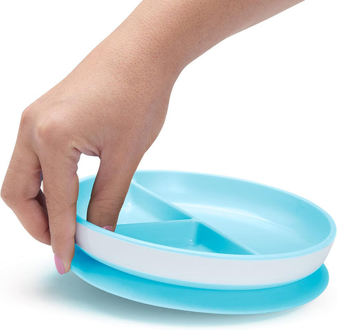 Munchkin Stay Put Suction Plates - Baby and Toddler, 3 Divided Sections, Blue/Green