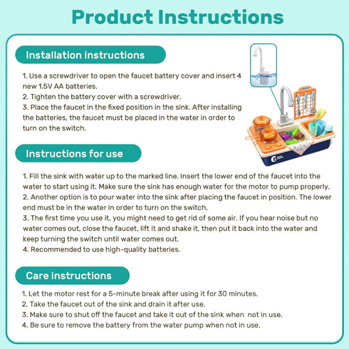 CUTE STONE Pretend Play Kitchen Sink Toys - Cooking Stove with Realistic Light and Sound