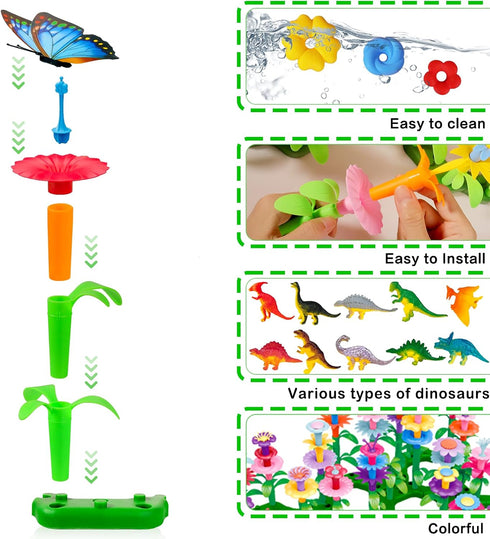 Toys Gifts for Toddlers Boys Girls Age 2-6, 167 PCS Dinosaur Flower Garden Building Blocks, STEM Stacking Games