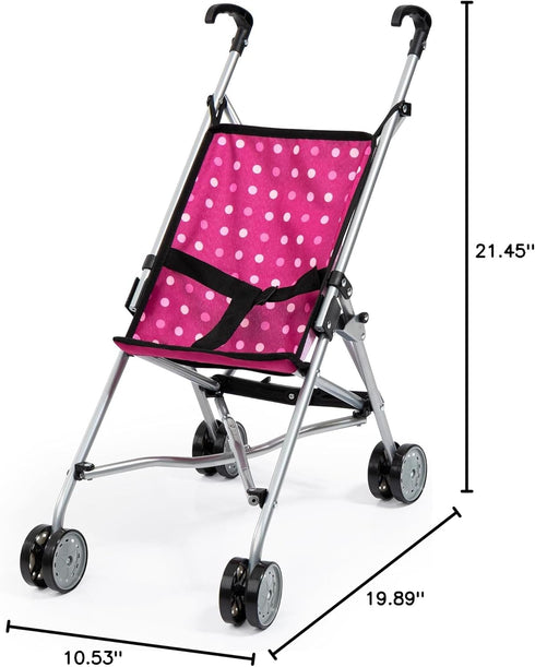 18 inch 3+ Bayer Buggy Umbrella Doll Stroller - Hot Pink & White Polka Dots, Foldable Toy Stroller for Dolls, Ages