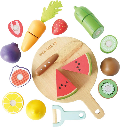 Le Toy Van Wooden Chopping Board and Super Food Set for Pretend Play - Suitable for Boys & Girls 24+ Months