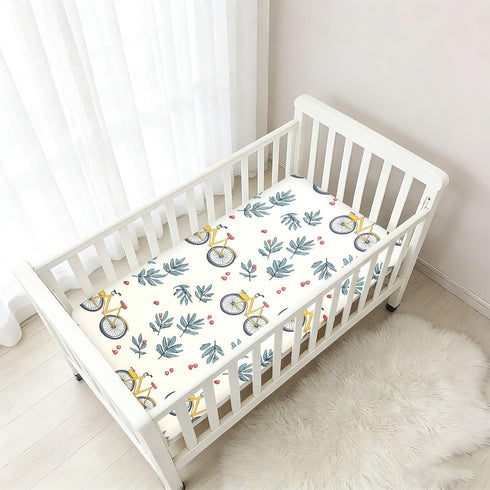 miaozhen Country 1 Pack 52x28 Cotton Baby Crib Sheets for Boys Girls Soft Breathable Bike Style Cartoon Style Boy Girl
