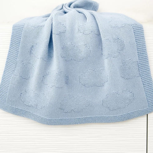 Cozy 30x30 Cotton Baby Blanket Knit Soft Swaddle Receiving Blankets Toddler Infant Blanket with Lovely Clouds