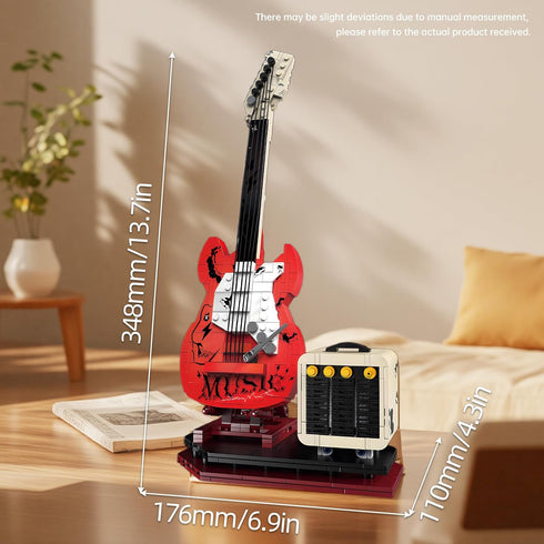 HJPLPXH Set, Rock Guitar Interactive Building Block Creative Construction Model Toy with Display Stand, DIY Collectible
