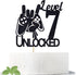 Video Game Level 7 Unlocked Birthday Cake Topper, Black Glitter, Boys 7th Birthday Cake Decorations