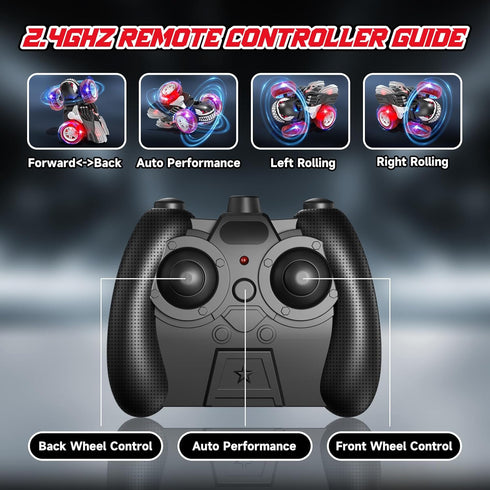 SOGAWEBB 4-7, 2.4Ghz 4 5 6 7 8 Remote Control Cars for Boys Rechargeable RC Stunt Car with Cool Lights Toys Gift