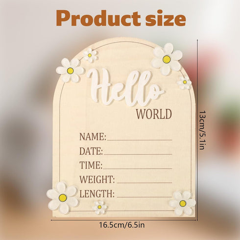 Fukaisu 6.5in 3) Baby Announcement Sign, Wooden Newborn Announcement Board Hello World Baby Birth Stats Sign Welcome