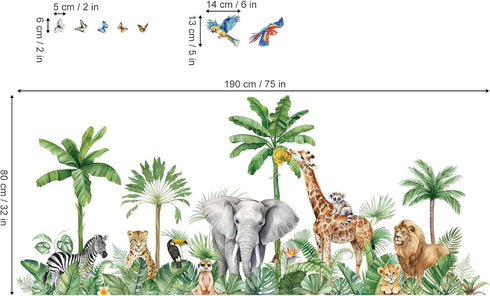 decalmile Large Safari Animals Tropical Tree Wall Decals Jungle Animals Giraffe Elephant Lion Wall Stickers Living Room