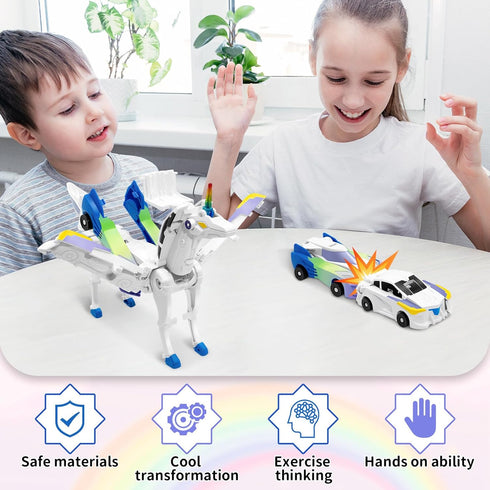 2 Intoypad Unicorn Collision Transforming Cars Toy for Girls Boys, Magnetic Cars Transform into Magical Unicorn