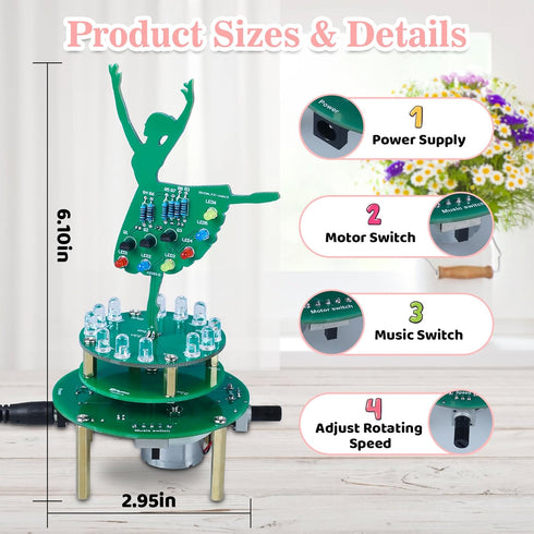 MIOYOOW Rotating Ballerina Soldering Practice Kit, RGB LED Music Box DIY Project Kit for School STEM Education