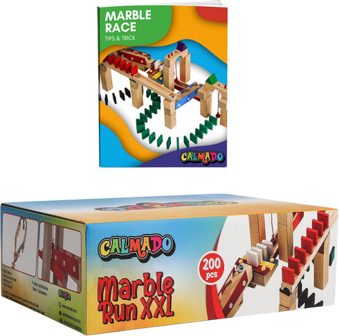 200 Set/Ball Set Calmado - pcs Marble Run Wooden Track for Kids/Girls/Boys Made of Beech Wood + Bag + Instructions