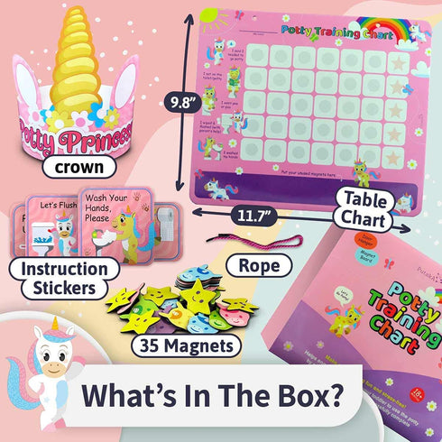 Potty Training Reward Chart, 35 Reusable Stickers, Crown, Instructional Stickers, Unicorn