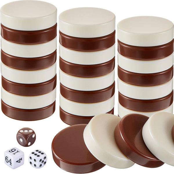 30 Pieces Backgammon Checkers - 1.25 Inch Replacement Game Pieces with 5 Dice & Storage Pouch