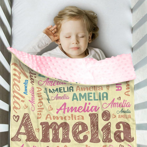 Personalized Baby Blankets for Boys Girls, Custom Name Print Yellow Baby Blanket, Soft Minky Dot Receiving Blanket
