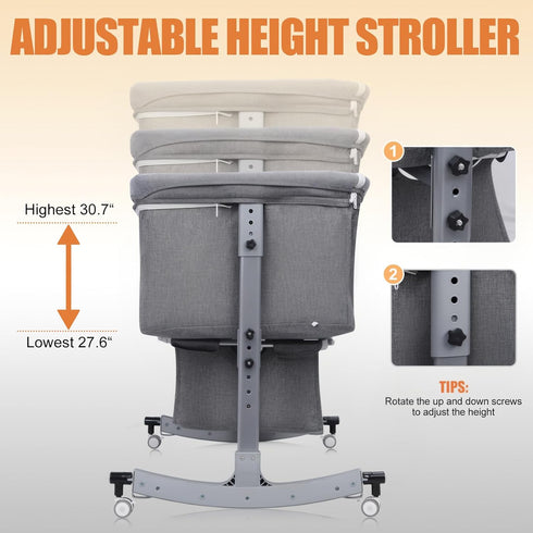 Saterkali 3 1 in Baby Bassinet | Bedside Sleeper with Storage Basket and Wheels | Bedside Crib for Baby | Height