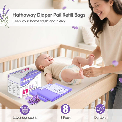 RUZAKO 30% 5 Pack Diaper Pail Refill Bags Compatible With Dekor Mini Diaper Pail, Extra Length, Lavender Scent