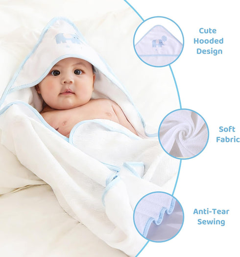 3 3 Mooreeke Baby Towel with Hood for Boys Blue Elephant Bath Towel for Babies Ultra Soft Absorbent PCS Baby Towels
