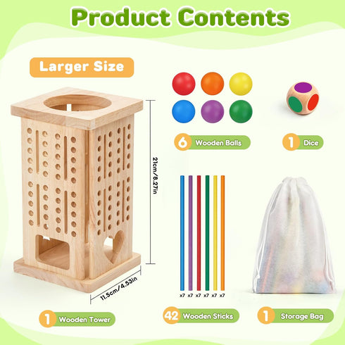 WhimsiPlay 42 3 4 5 6 4-6, 3 Montessori Wooden Board Games, Colorful Sticks Math Learning Toys for Year Olds, Board