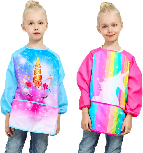 Fiodrimy Kids Art Smock, Waterproof Toddler Smock with 3 Pockets for Age 2-7 Years