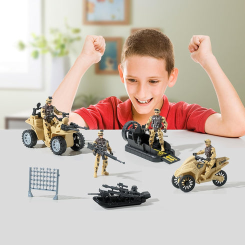 Army Men Action Figures Playset with Military Vehicles, Toys for Kids Boys Girls, Age 6-10, Includes Boats & Pistol