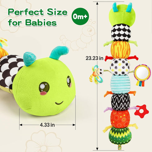 CAHILON 0-12 Tummy 3 6 9 12 18 Baby Toys Musical Caterpillar for Months, Infant Stuffed Animal with Mirror, Crinkle